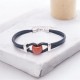 Red Matte Agate Stone Leather and Steel Lock Men's Bracelet