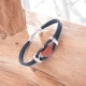 Red Matte Agate Stone Leather and Steel Lock Men's Bracelet